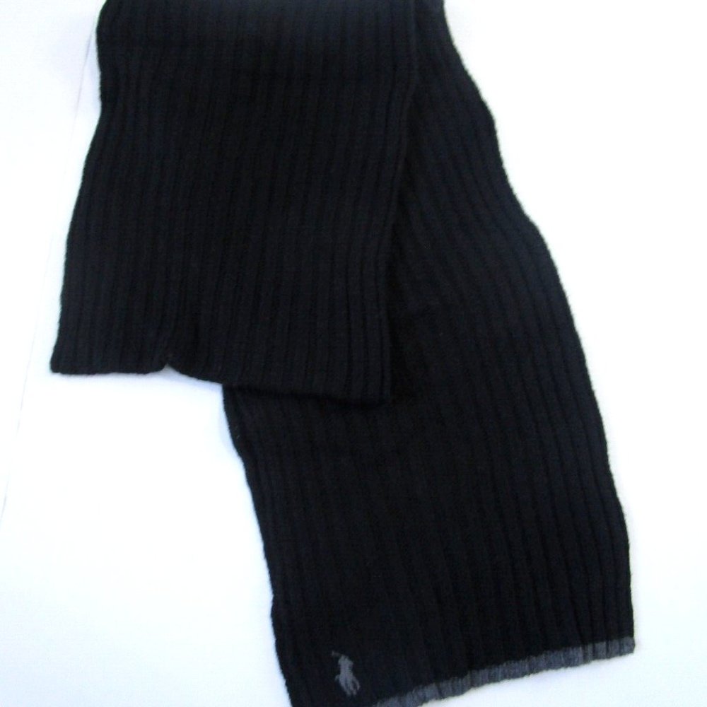 Ralph Lauren Polo Men's Blended Wool Classic Scarf, Black/Gray Trim One Size - Picture 6 of 8
